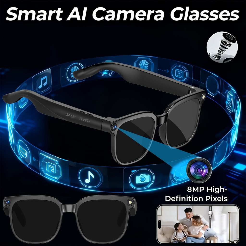 AI Smart Glasses with Real-Time Translation 110+ Languages – Open-Ear Audio, 8MP HD Camera, Color-Changing Lenses, Voice Control, HiFi Music for Travel, Work & Outdoor Sports