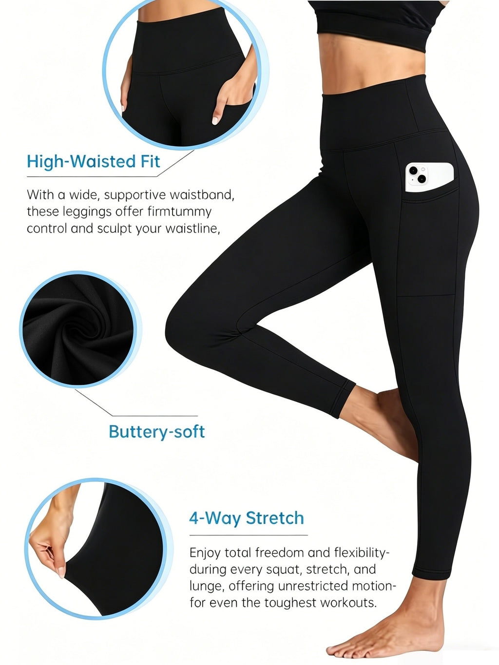 Tummy Control Leggings for Women 5 Pack – Hip Lifting Quick Dry High Stretch Breathable Yoga Gym Pilates Workout Pants XS-XL Mixed Colors