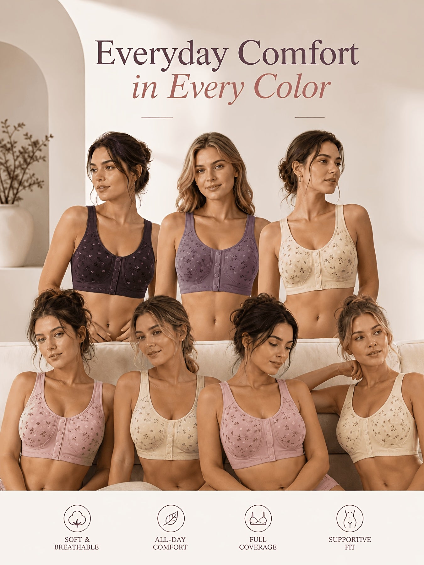 7-Pack Seamless Wireless Bra Set for Women – Front Button Soft No Underwire Breathable Bras for Daily Yoga Travel Mixed Color Green Mixed S-XXL