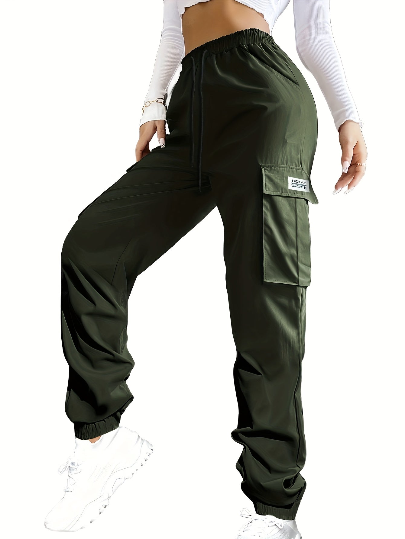Women's Cargo Pants with Zippered Pockets – Elastic Drawstring Waistband, Large Pocket Casual Outdoor Trousers for Hiking, Travel & Everyday Wear, XS-XXL
