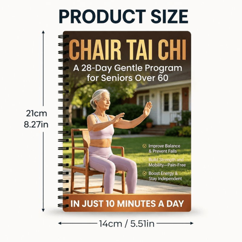 Chair Tai Chi Book for Seniors Over 60 28-Day Gentle Program Spiral-Bound Seated Exercise Guide Balance Strength Mobility Low-Impact Fitness