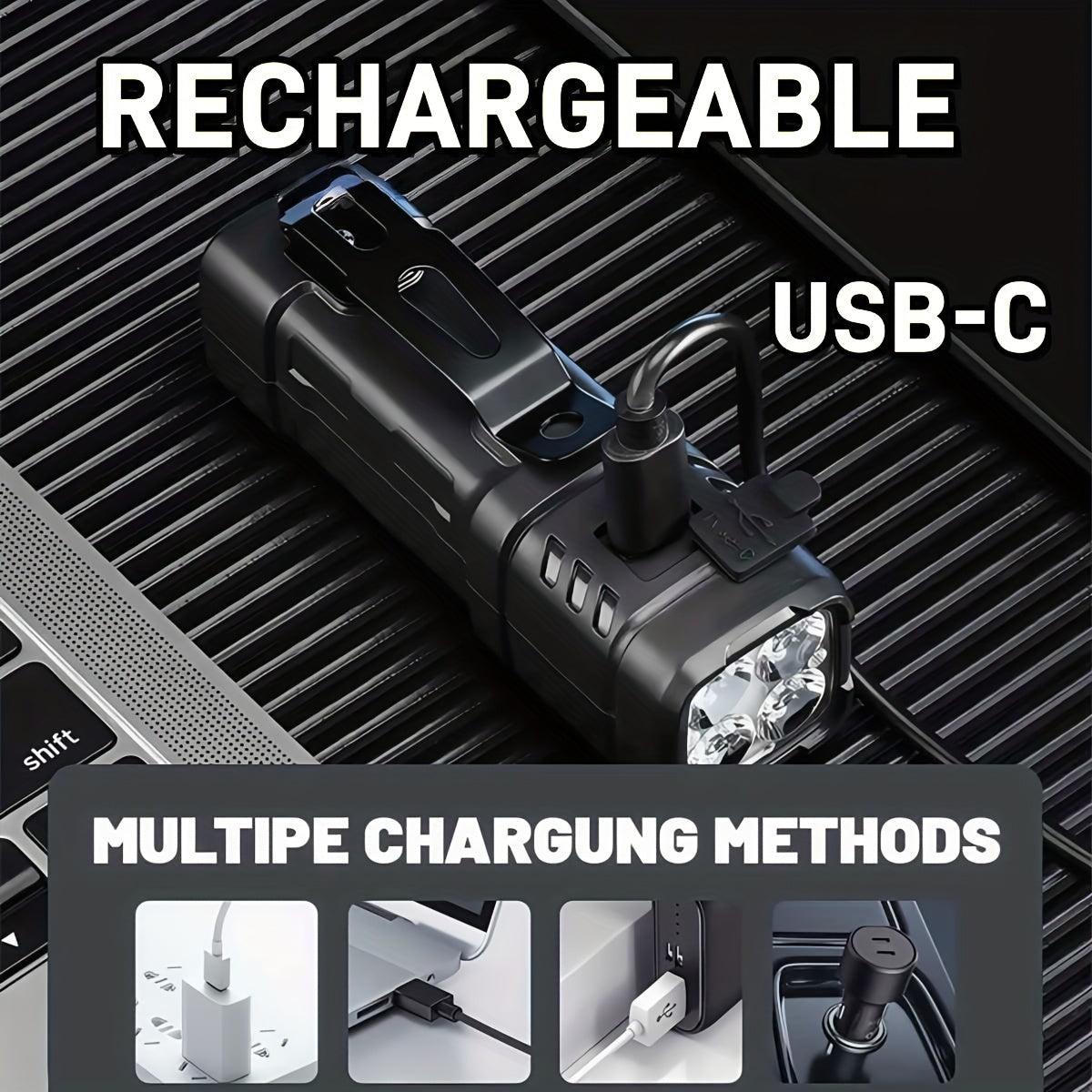 1000 Lumen Tactical Flashlight & Pocket Knife 2-Piece Survival Set – USB Rechargeable 250M Beam 4-Mode Aluminum Flashlight + Clip Knife for Camping Hiking Fishing Emergency EDC