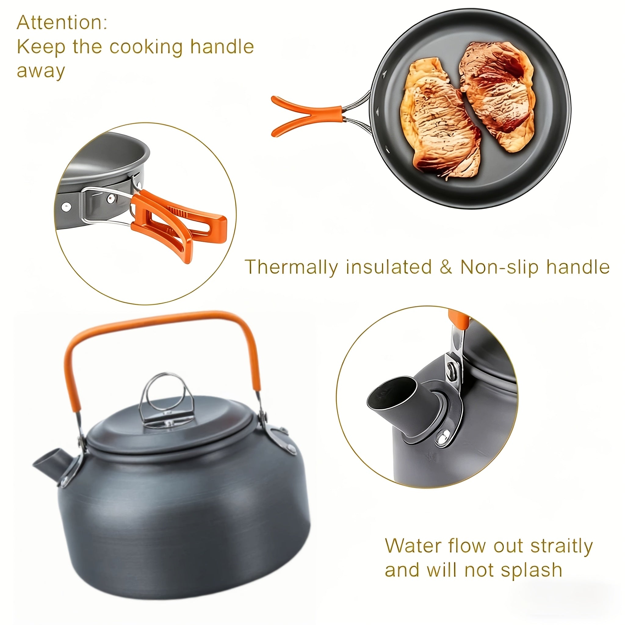 Camping Cookware Mess Kit 14/15 Piece Portable Non-Stick Aluminum Alloy Camp Kitchen Set with Kettle Pot Frying Pan Plates Forks Knives Spoons - Backpacking Outdoor Cooking Gear for Hiking