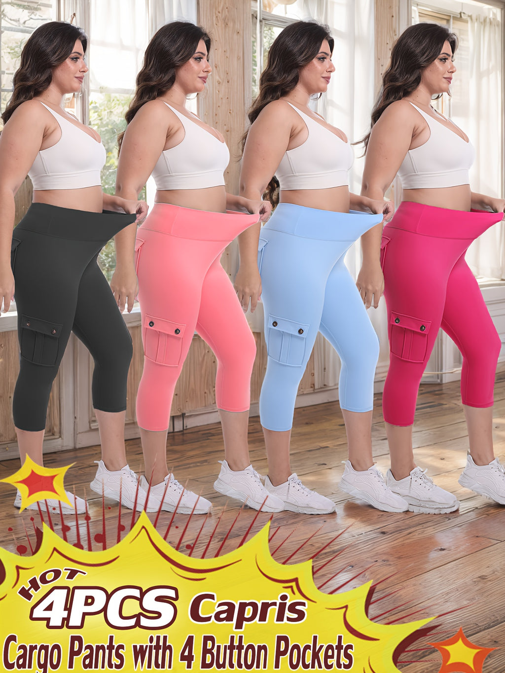 Women's Yoga Capri Pants with Pockets High Waist Butt Lifting Tummy Control – 4-Way Stretch 7/8 Workout Leggings for Running Gym Hiking Pilates 75% Polyester 25% Elastane S M L XL XXL Multi-Color