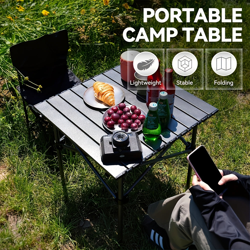 Portable Folding Camping Table Lightweight with Carrying Bag - Compact Foldable Outdoor Table with Sturdy Legs for Picnic BBQ Beach Hiking Tailgating - Durable Black Camp Table for Outdoor Adventures