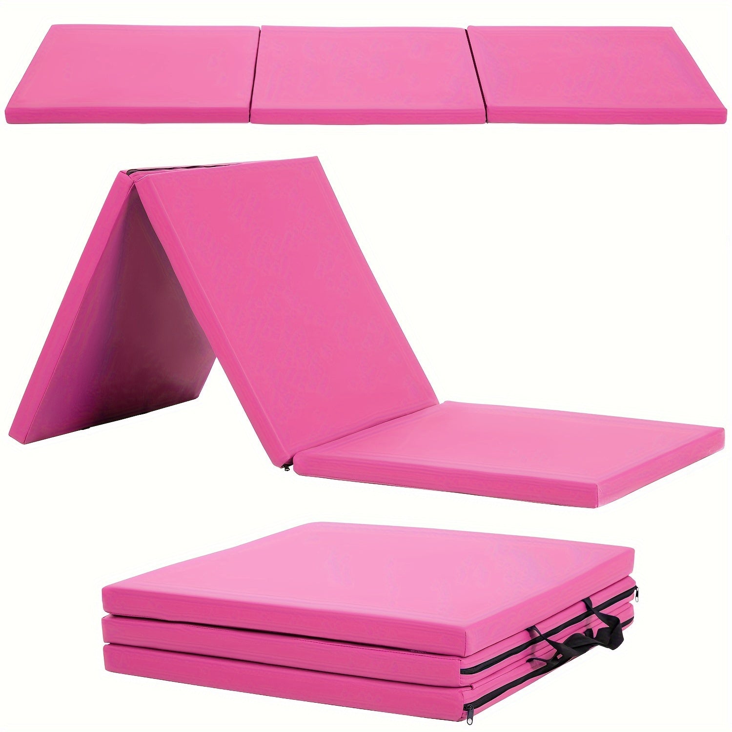 Tri-Fold Yoga Mat Heavy Duty Non-Slip Exercise Mat with Carrying Handles – High-Density Folding Gym Mat for Home Gym, MMA, Wrestling, Stretching, Men & Women