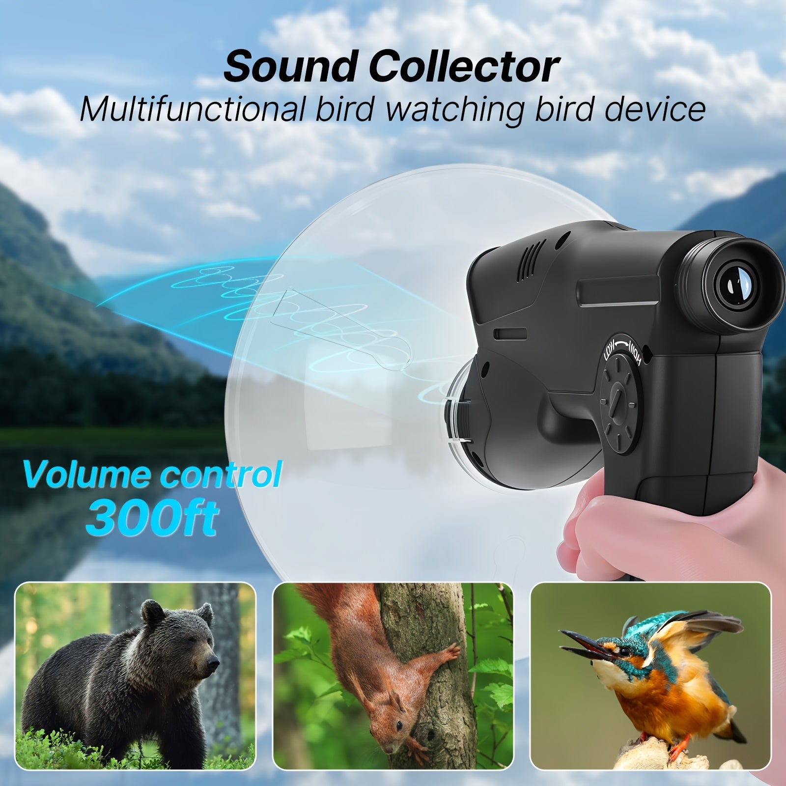 Bionic Ear Long Range Sound Amplifier 8x Monocular Telescope with Headphones Digital Audio Listening Device for Bird Watching Nature Observation Outdoor Adventures Spy Gear Gift