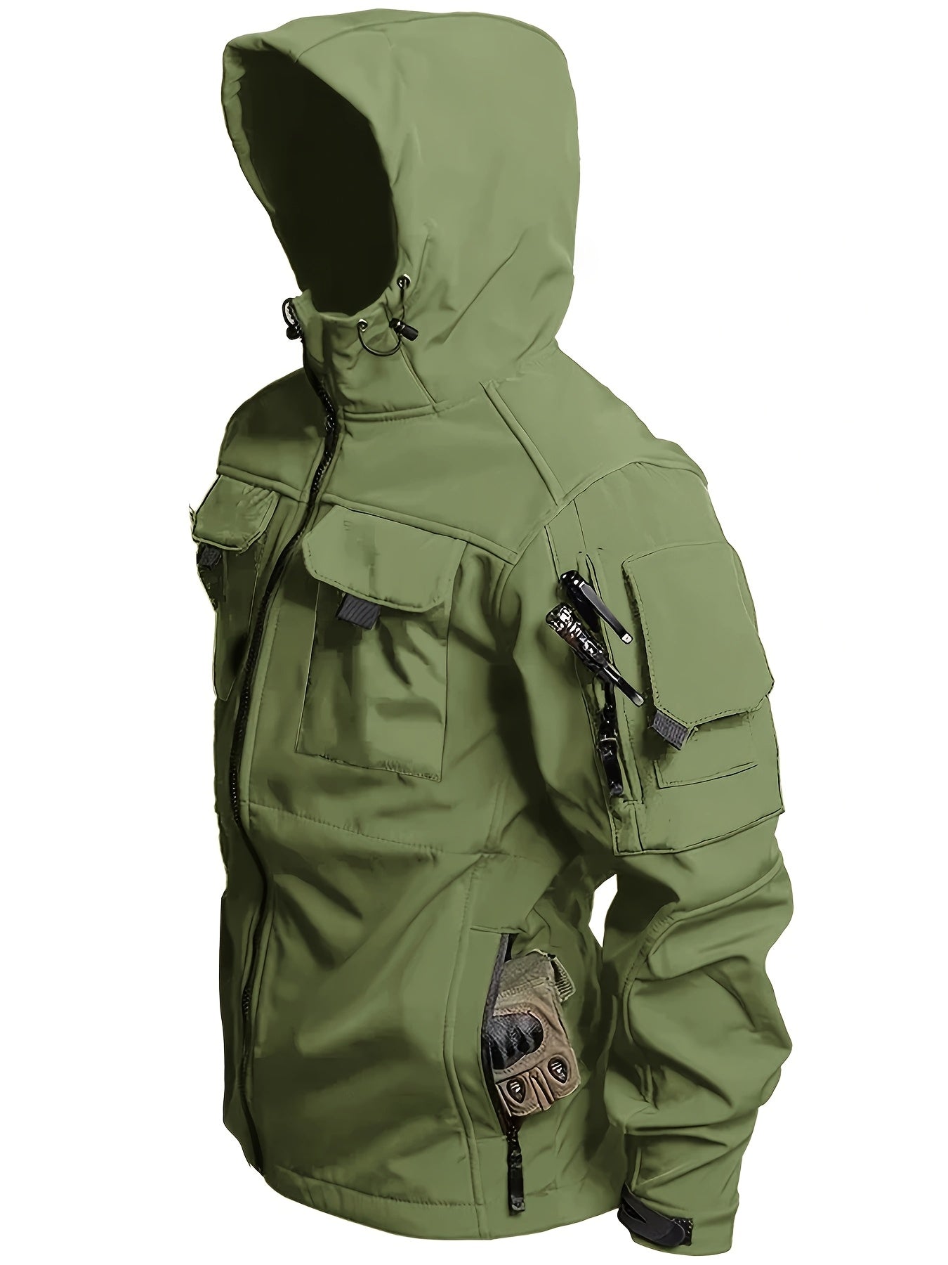 Men's Windproof Soft Shell Jacket with Hood & Pockets Scratch-Resistant Fleece-Lined Outdoor Zip-Up Coat for Hiking Cycling Camping – Lightweight Spring Fall Jacket for Men S M L