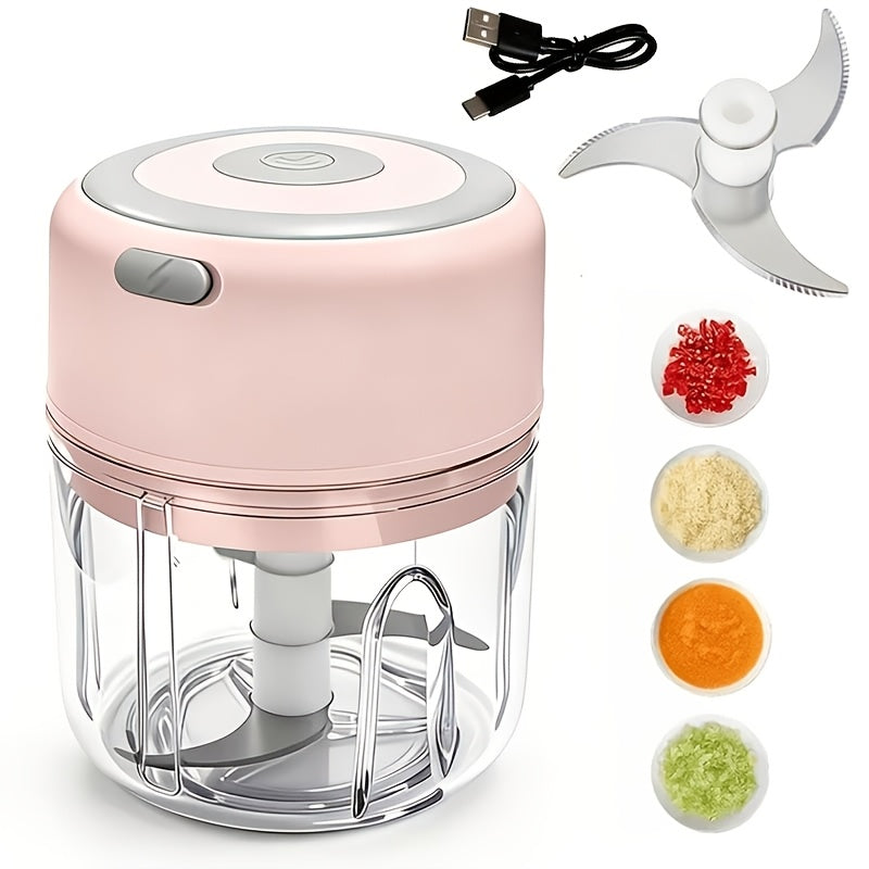 Mini Food Processor Cordless Rechargeable USB Electric Food Chopper with Meat Grinder Blade – Portable Vegetable Cutter Garlic Crusher Fruit Grinder for Kitchen