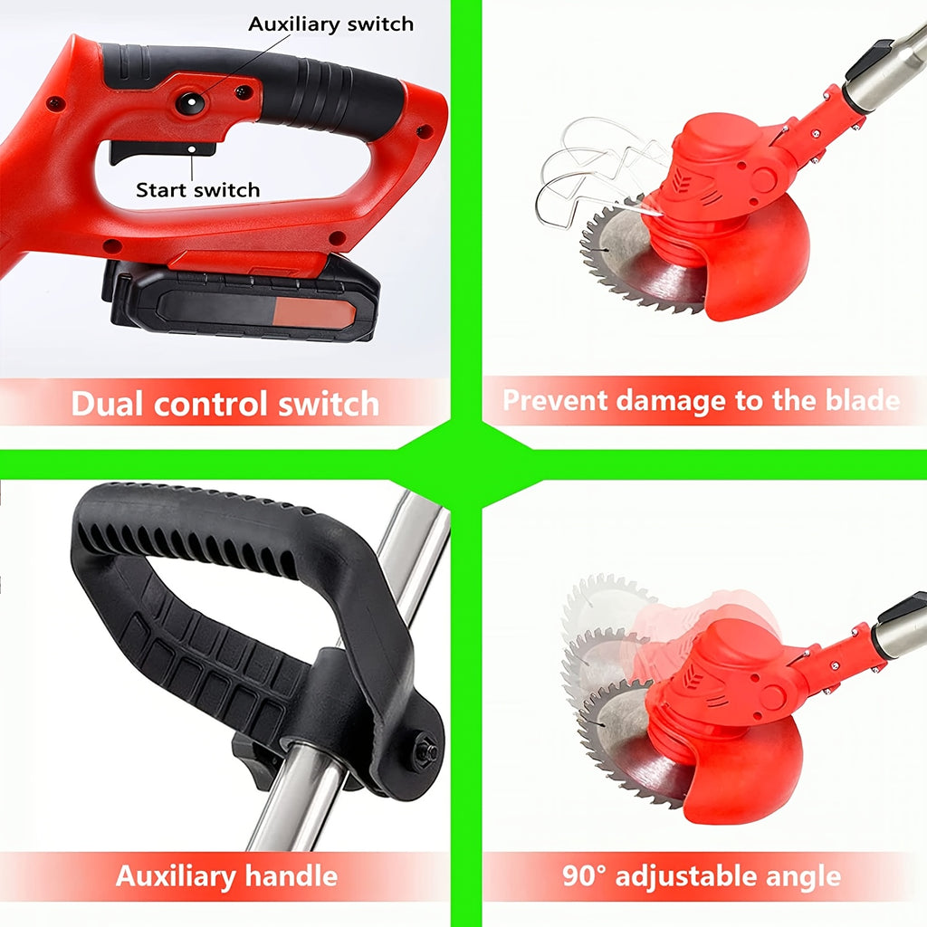 Cordless Electric Lawn Mower Weed Wacker with 2 Lithium Batteries & 3 Interchangeable Blades – Handheld Portable Grass Trimmer for Home Yard Garden Edge Cutting Weed Removal
