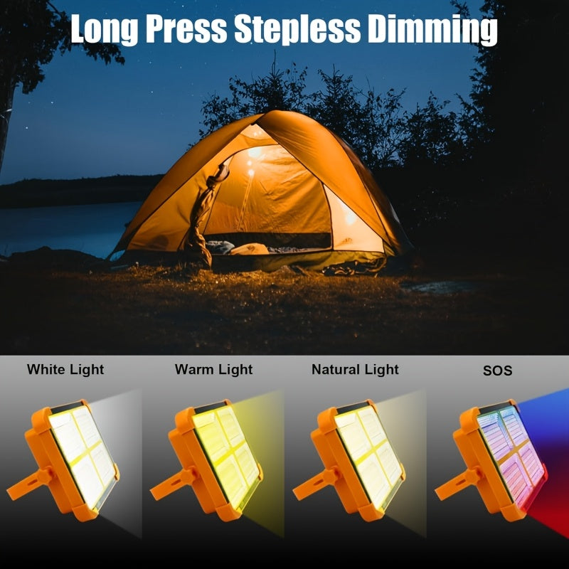Solar LED Work Light 2000 Lumens Magnetic Hook Adjustable Brightness Solar USB Dual Charging Rechargeable Searchlight Spotlight for Camping Hiking Outdoor Garage Emergency