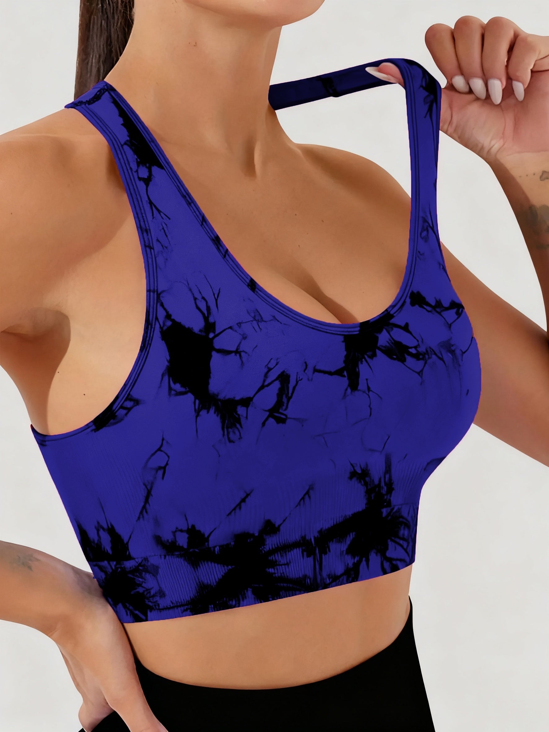 Women's Tie-Dye Seamless Sports Bra & Shorts Set – Belly Support Stretch Activewear Suit for Gym Yoga Fitness Red Blue Purple Dark Brown S M L XL