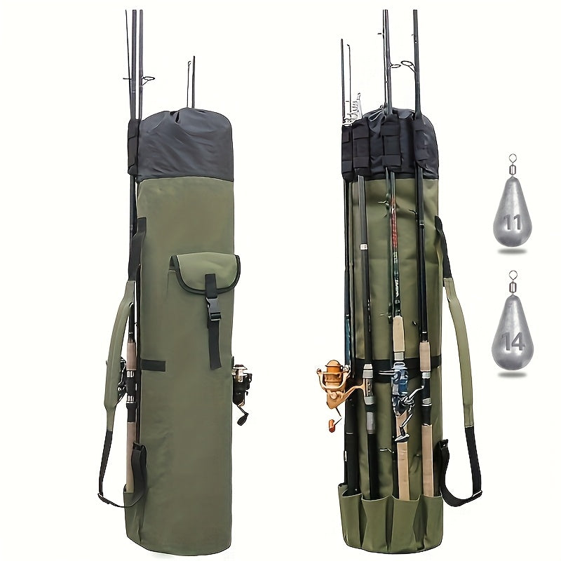 Fishing Rod Bag Large Capacity Foldable Multifunctional Gear Carrier Case with Two Lead Weights Durable Freshwater Saltwater Rod Holder Handbag Fishing Gift