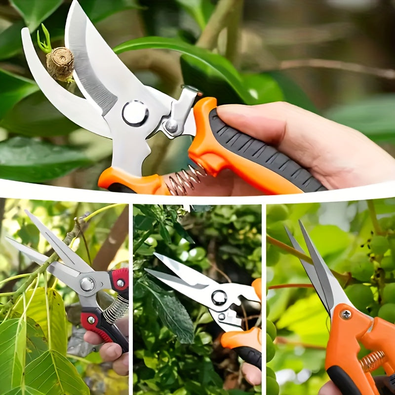 Garden Pruning Shears Set 6-Piece - Stainless Steel Bypass Pruners, Ergonomic Non-Slip Handles, Fruit Picker Branch Cutter Lawn Trimming Tree Care Kit for Men Women