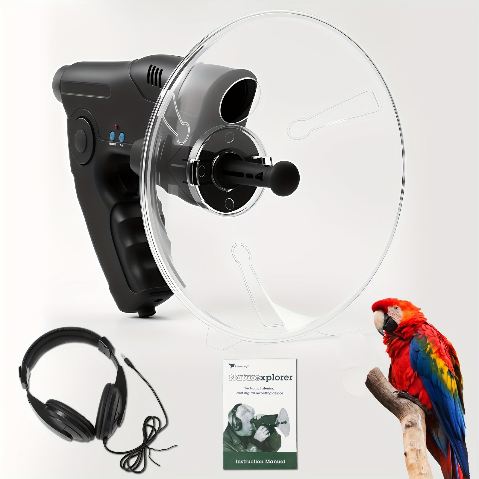 Bionic Ear Long Range Sound Amplifier 8x Monocular Telescope with Headphones Digital Audio Listening Device for Bird Watching Nature Observation Outdoor Adventures Spy Gear Gift