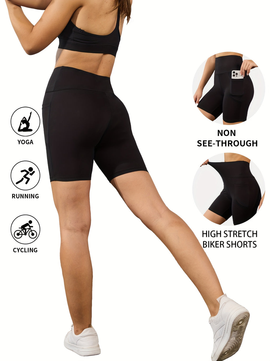 High Waisted Biker Shorts for Women 5-Pack with Pockets Tummy Control No See-Through 92% Polyester 6-Inch Inseam Workout Running Yoga Gym Athletic Shorts XS-XXL