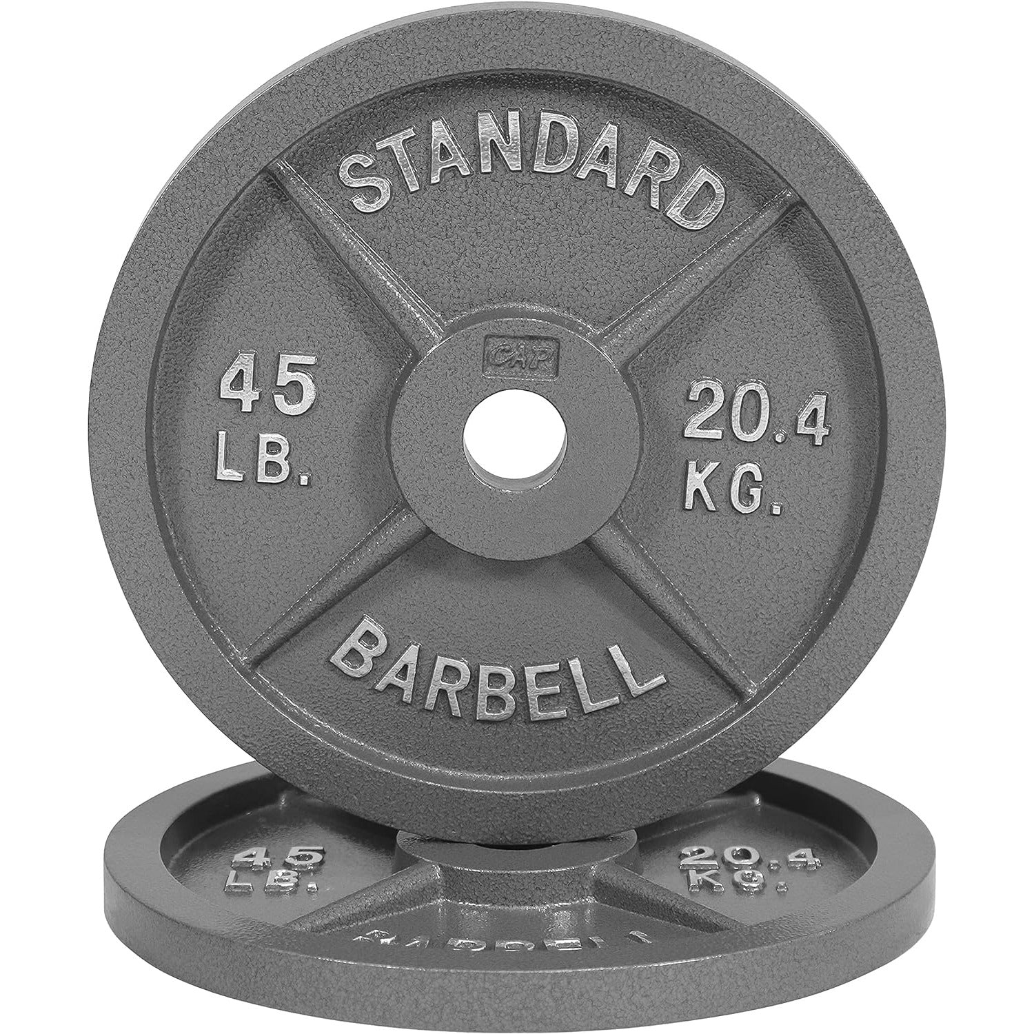 CAPHAUS 2-Inch Solid Cast Iron Weight Plates for Strength Training Weightlifting Bodybuilding Powerlifting - Grey Baked Enamel Barbell Plates 2.5LB 5LB 10LB 25LB 35LB 45LB 100LB Single & Sets