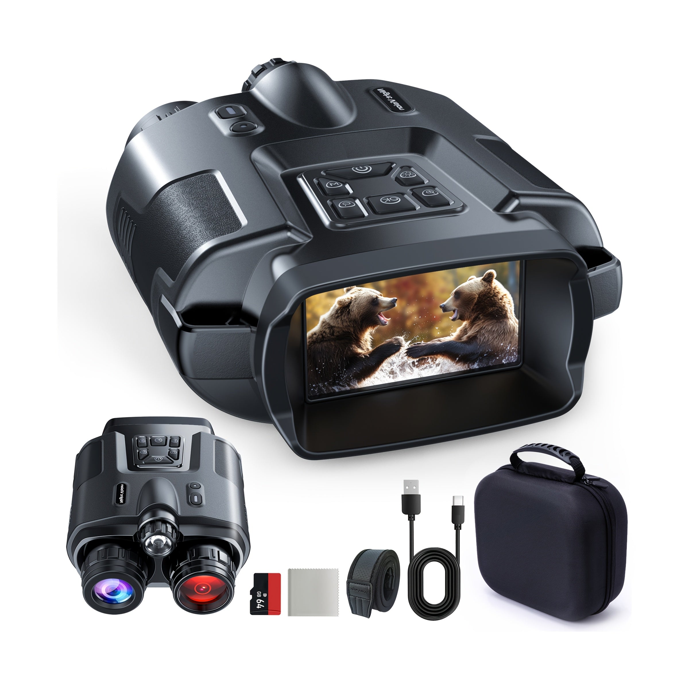 4K Night Vision Goggles for Adults – 64GB Memory Card, 3.2" Screen, 8X Digital Zoom for Hunting, Camping, Security & Outdoor Night Vision Binoculars