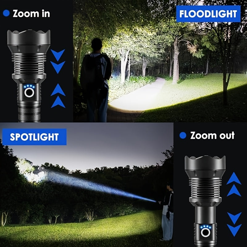 4000 Lumen Rechargeable LED Tactical Flashlight High Lumens Aluminum Alloy, 4 Modes, 500M Range, USB-C Charging for Camping, Fishing, Hiking & Emergency