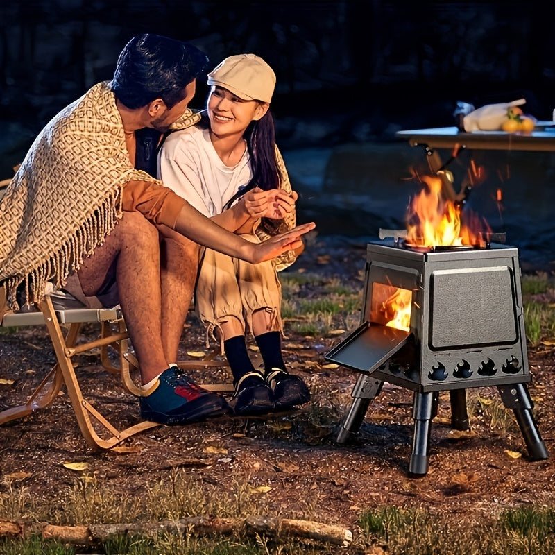 Wood Burning Camp Stove Portable Heavy Duty Outdoor Campfire Stove Sturdy Legs Air Vents Firewood Charcoal for Hiking Backpacking Picnic BBQ Travel