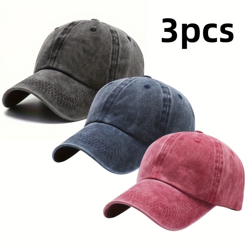 Dad Hat 3-Pack Retro Washed Baseball Cap – Adjustable Buckle Unisex Casual Sports Hat for Men & Women, Neutral Colors, One Size Fits Most