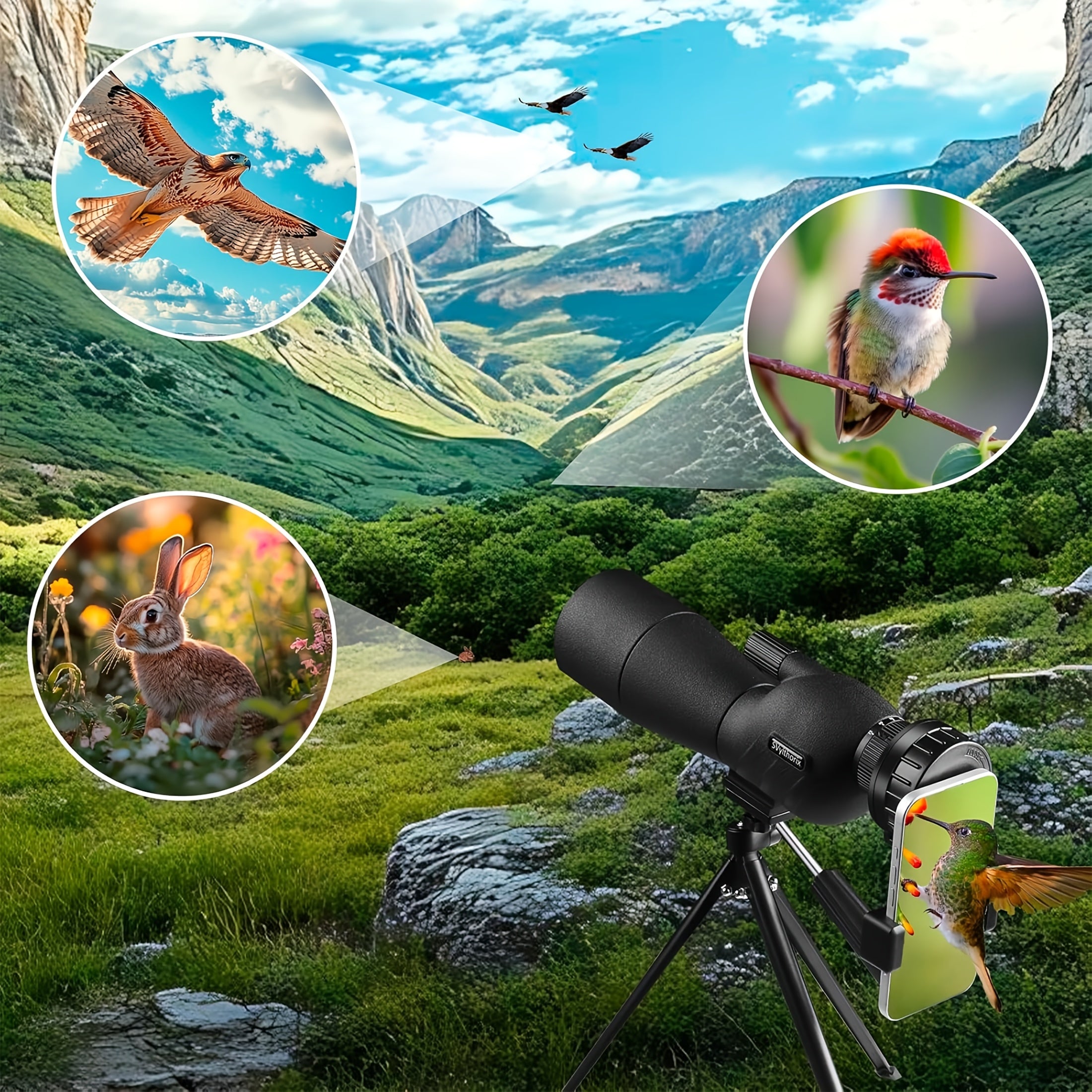 POKEPIC Hd25-75X60 1-Pack Portable Spotting Scope with Tripod And Phone Adapter, High Magnification Angled Eyepiece Monocular Telescope for Shooting, Bird Watching Wildlife Viewing, Compact Binoculars for Outdoor Travel, Camping