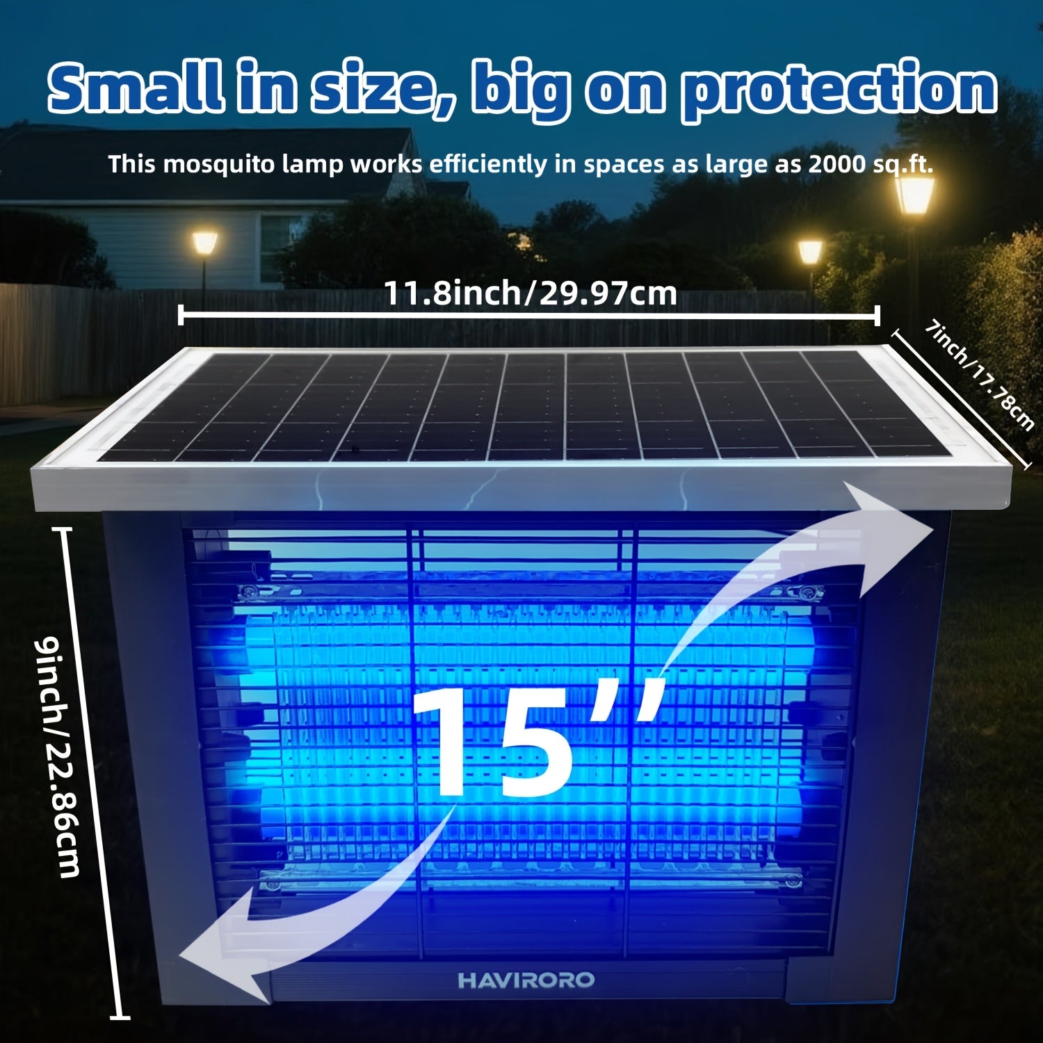 Solar Bug Zapper Outdoor - 2000 Sq Ft Coverage, Rechargeable Cordless Mosquito Zapper, Detachable Solar Panel, Fly Insect Killer for Patio, Garden, Backyard, RV Camping & Pond