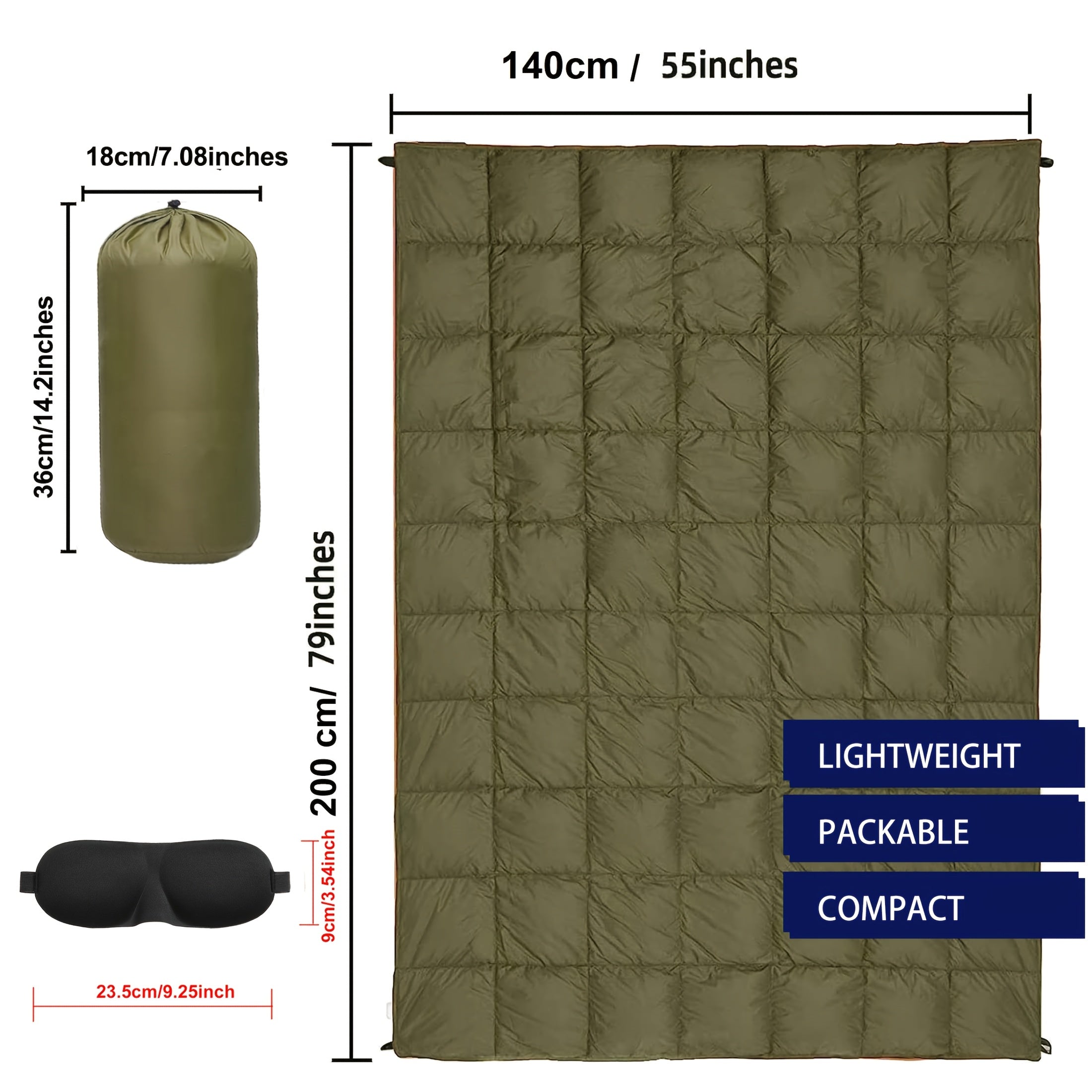 Camping Blanket Puffy Waterproof Foldable Lightweight Warm Outdoor Blanket with 3D Eye Mask for Camping Hiking Travel Stadium Beach 55x79in