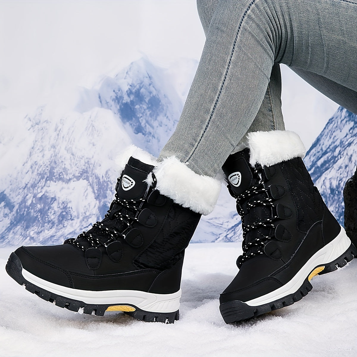 Women's Winter Snow Boots Warm Insulated High Top Non-Slip Waterproof Outdoor Hiking Boots for Women Black Pink Milky US 5.5-10