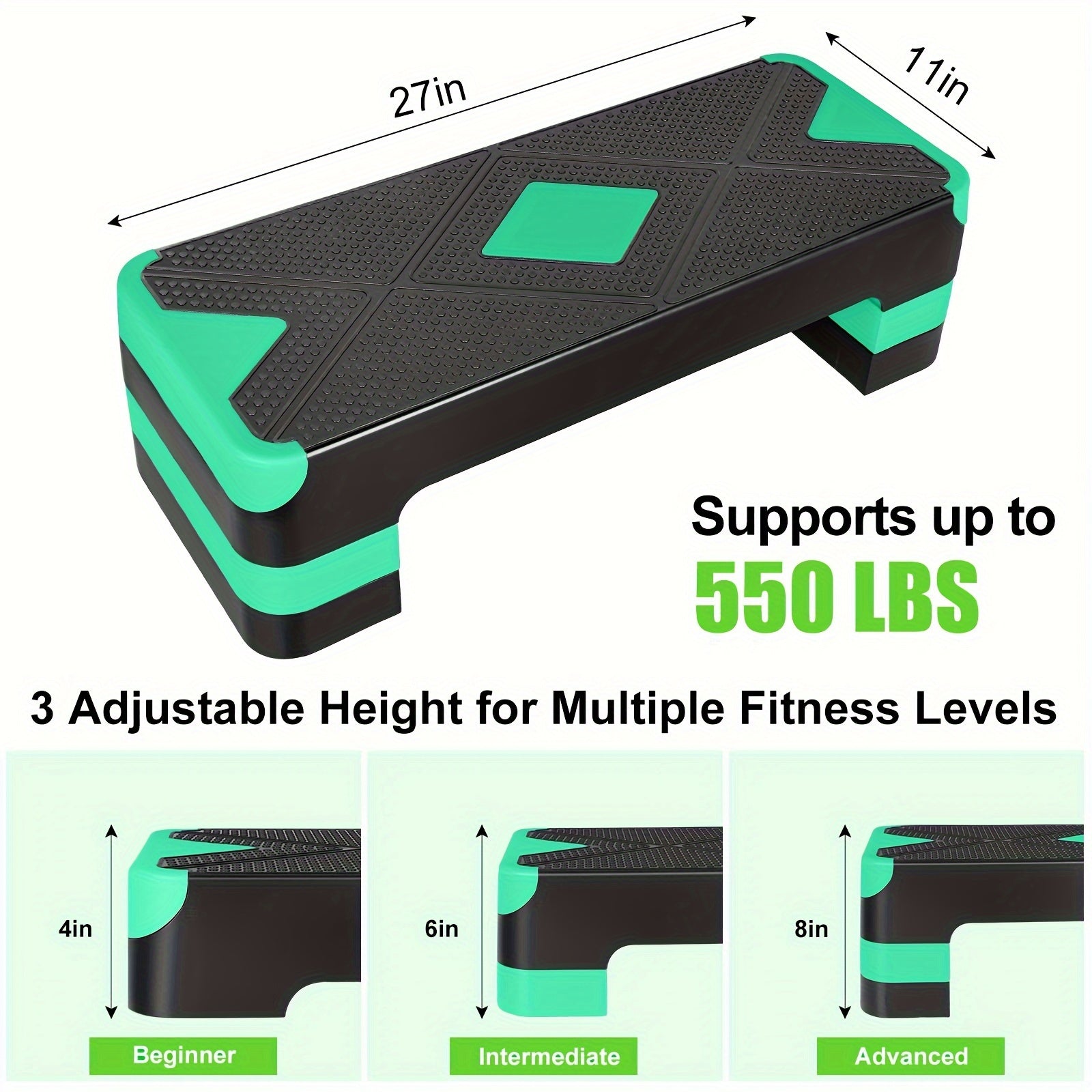 Aerobic Step Platform Adjustable Height 4-6-8 Inch Non-Slip Workout Stepper – Home Gym Cardio Fitness Trainer for Beginners & Advanced Men Women