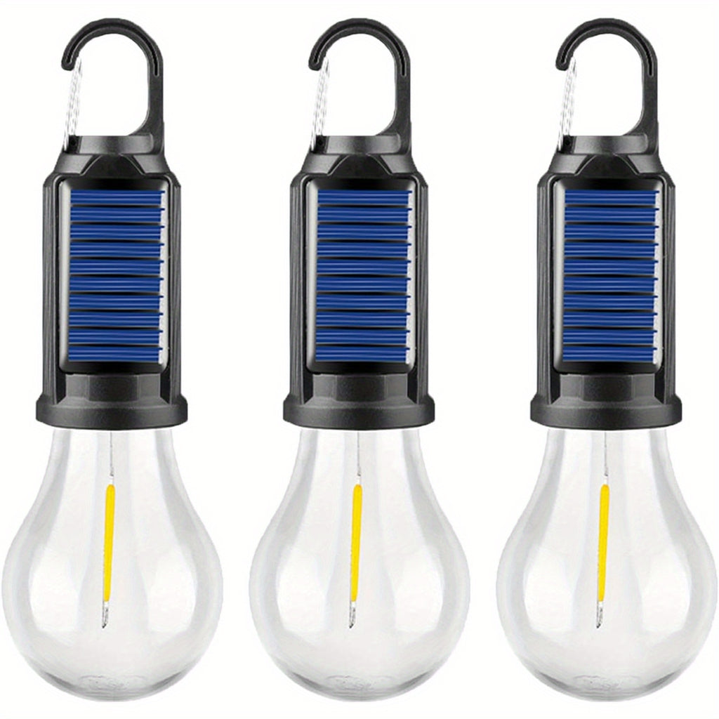 Solar Camping Lantern 3 Pack USB Rechargeable LED Waterproof Tent Light with Clip Hook Outdoor Camping Hiking Emergency Flashlight Christmas Decoration