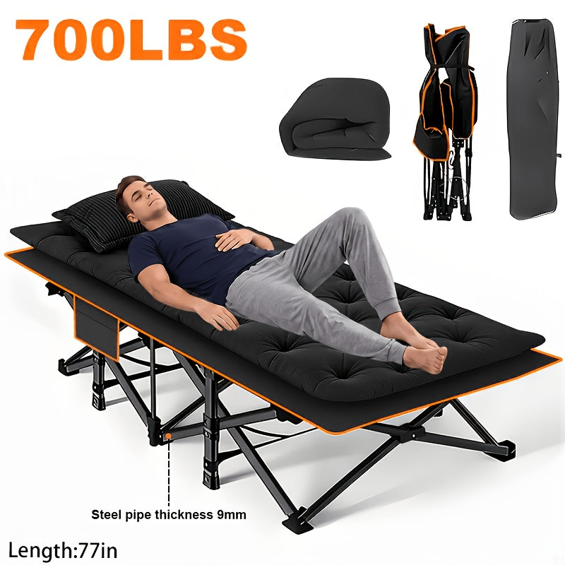 Folding Camping Cot with Mattress Heavy Duty 500/600/700 LBS – Portable Sleeping Bed for Adults, Tent Camping, Outdoor Use, Includes Carrying Bag, Black/Grey