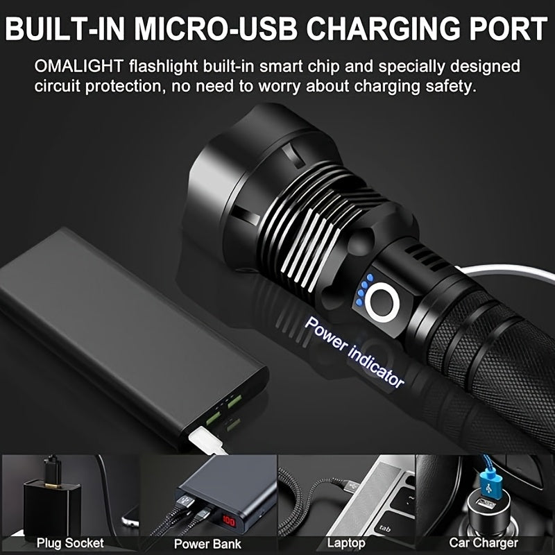 4000 Lumen Rechargeable LED Tactical Flashlight High Lumens Aluminum Alloy, 4 Modes, 500M Range, USB-C Charging for Camping, Fishing, Hiking & Emergency