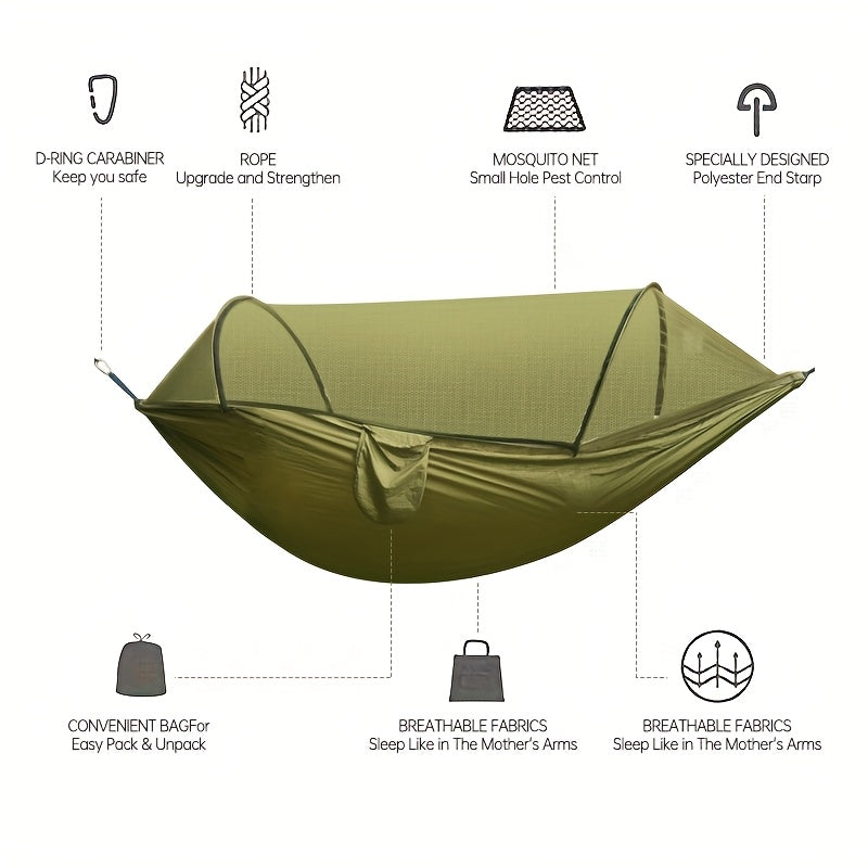 3-in-1 Double Camping Hammock with Mosquito Net and Sun Shade Durable Lightweight Portable for Camping Hiking Backpacking Picnic Garden Patio Park Outdoor Adventures