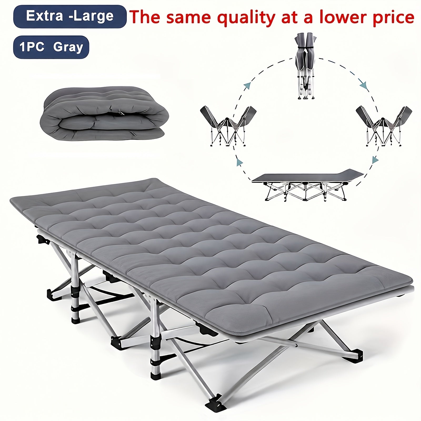 Heavy Duty Folding Camping Bed with Mattress Included 450-550 LBS Capacity Portable Cot for Adults Teens Travel Guest Bedroom Garden Balcony Outdoor Camping Supplies