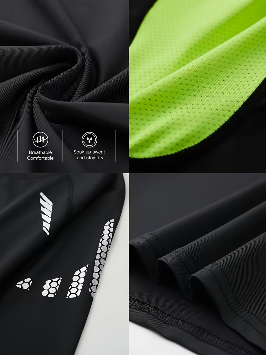 Men's 3-Piece Compression Sports Suit Quick-Dry – Moisture-Wicking Gym Running Training Outfit, High Elastic Breathable Activewear for Cycling Hiking Fitness, Grey & Fluorescent Green, S-XXL