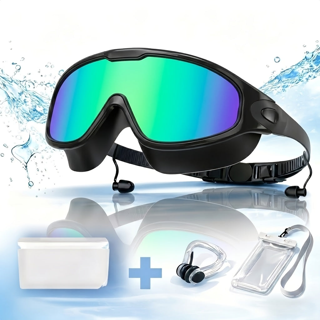 Anti-Fog Swim Goggles 2 Pack with Earplugs Nose Clip Waterproof Bag UV Protection Swimming Goggles Men Women Teens Outdoor Pool Water Sports Gift
