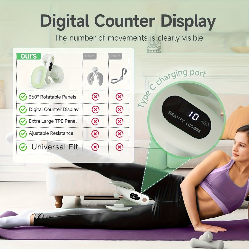 Pelvic Floor Trainer Hip & Thigh Toner with Rep Counter – Adjustable Resistance Inner Thigh Glute Exerciser for Women Home Fitness Postpartum Recovery – With Massage Ball & Resistance Bands