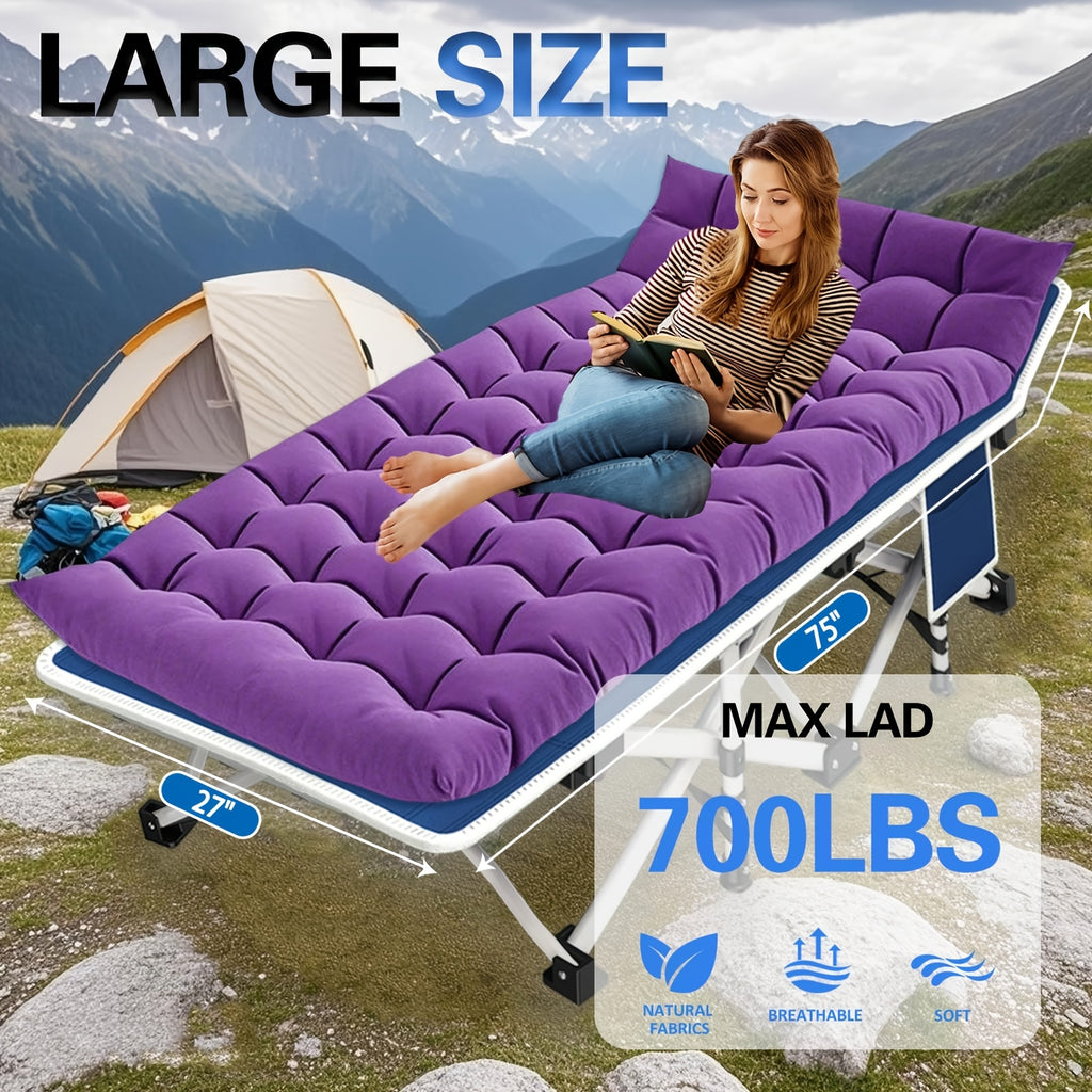 Folding Camping Cot with Mattress XXL Oversize 75"-79" Heavy Duty 700-900 LBS – Portable Guest Bed & Sleeping Cot with Carry Bag for Camping, Travel, Indoor & Outdoor Use