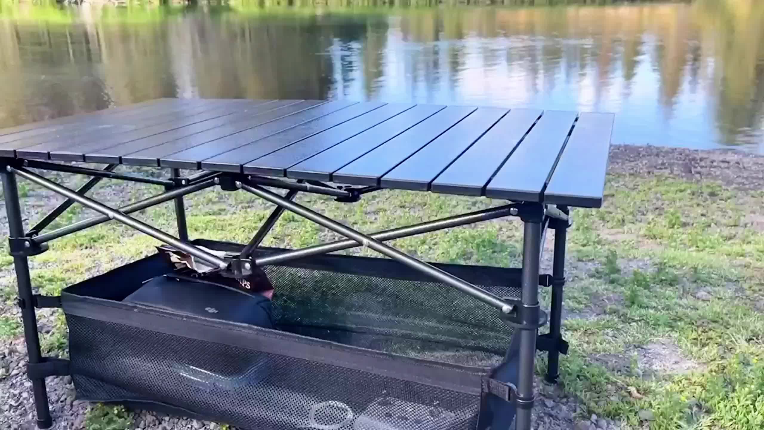 Folding Camping Table Portable Aluminum Height Adjustable with Rolling Wheels – Lightweight Outdoor Table with Mesh Storage Bag & Carry Bag for Camping, Beach, Backyard, BBQ, Patio & Picnic