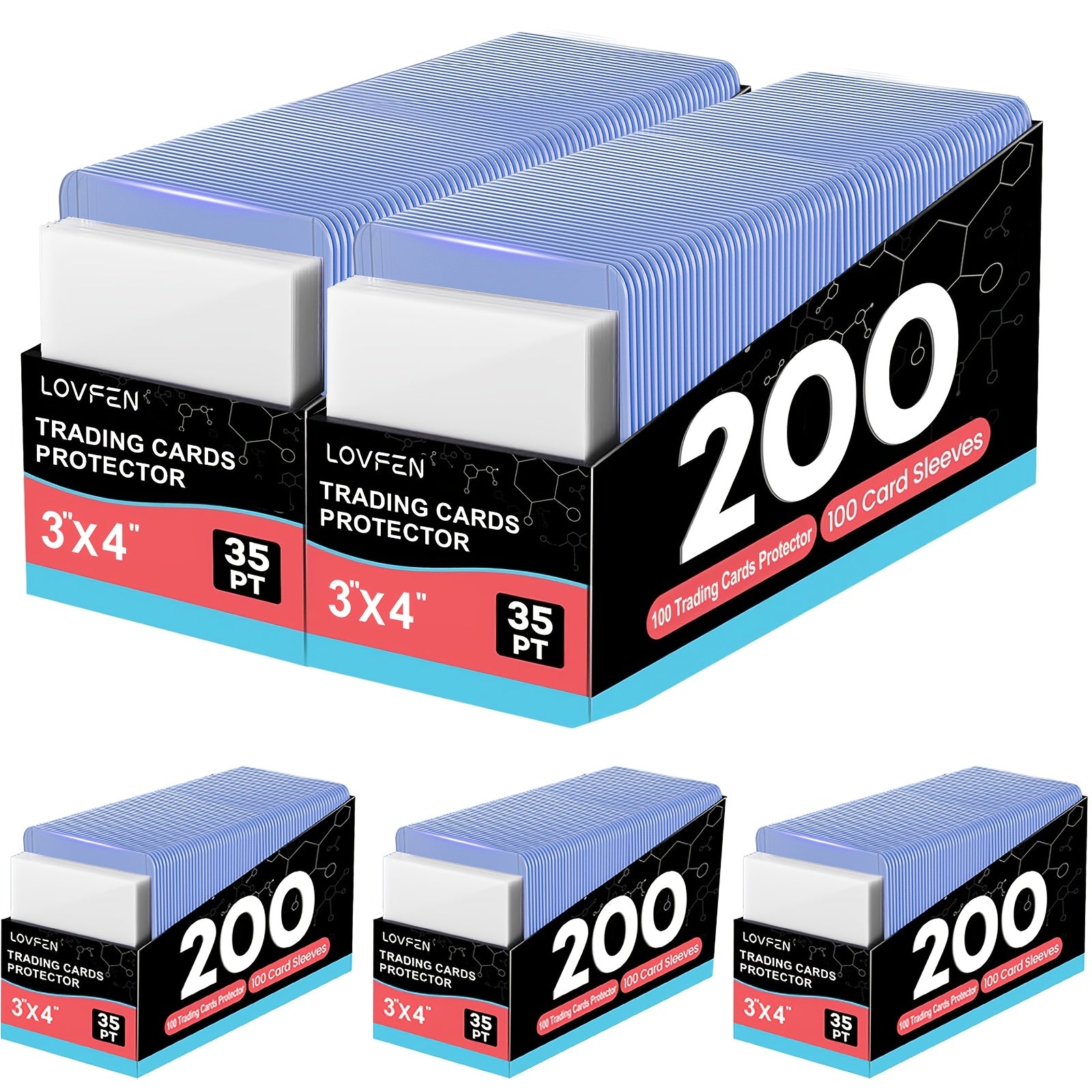 Card Top Loaders 3x4 + Penny Sleeves – Hard Plastic Trading Card Holders 100 200 500 1000 2000 Count for Baseball Football Basketball Pokémon Sports Cards