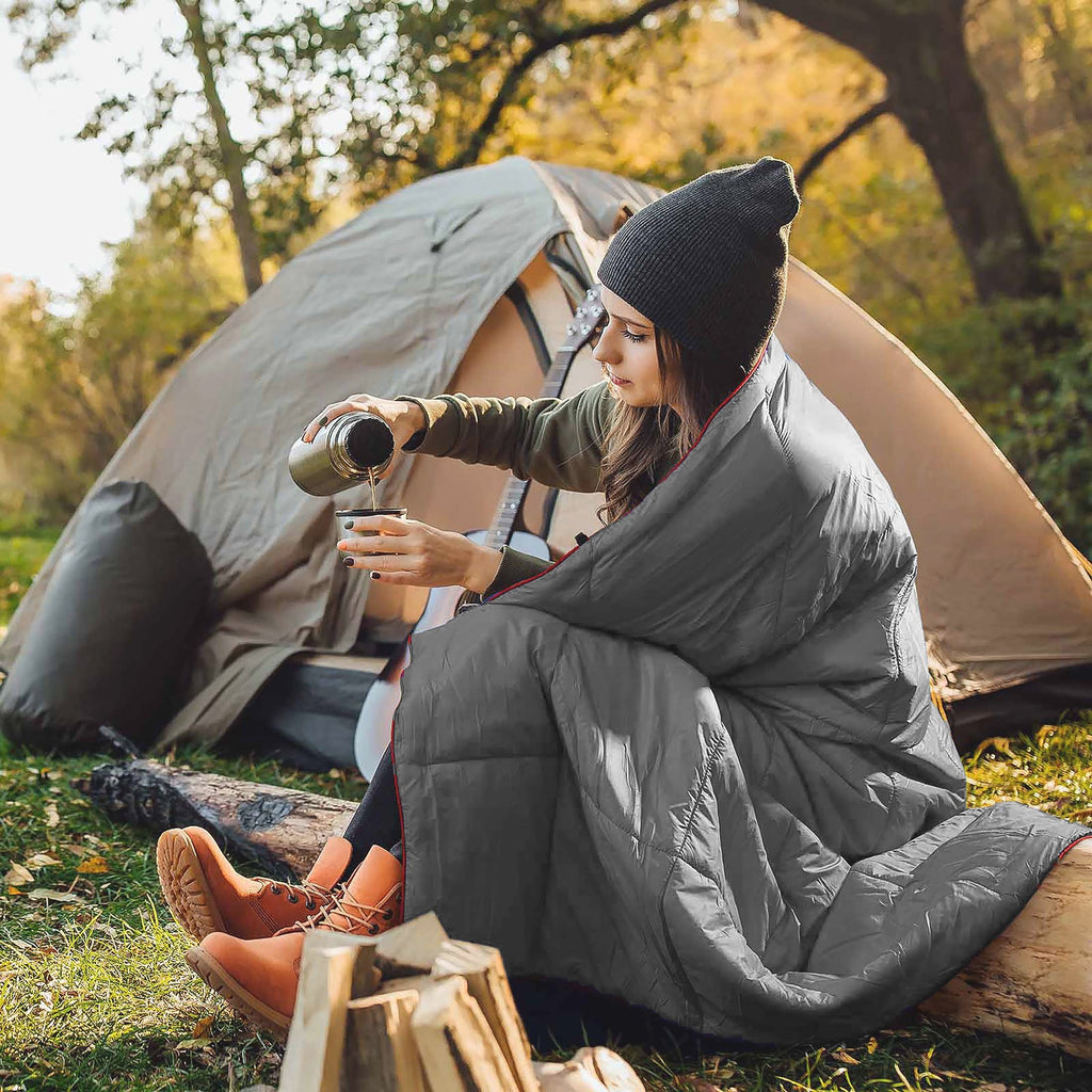 Camping Blanket Puffy Waterproof Foldable Lightweight Warm Outdoor Blanket with 3D Eye Mask for Camping Hiking Travel Stadium Beach 55x79in