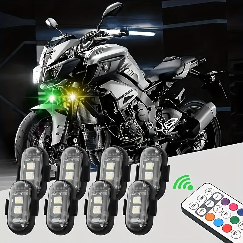 LED Bike Lights 8-Color Remote Control USB Rechargeable High Brightness Mini LED Lights for Bicycle Motorcycle Car Drone 2 4 6 8 Pack Gift for Riders