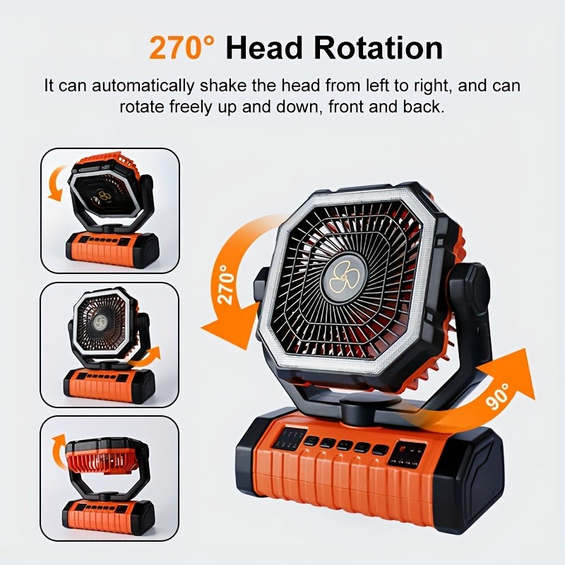 20000mAh Oscillating Camping Fan with LED Lantern & Timer – 4-Speed Rechargeable Battery Tent Fan for Outdoor Camp, RV, Jobsite & Power Outage Emergency Use