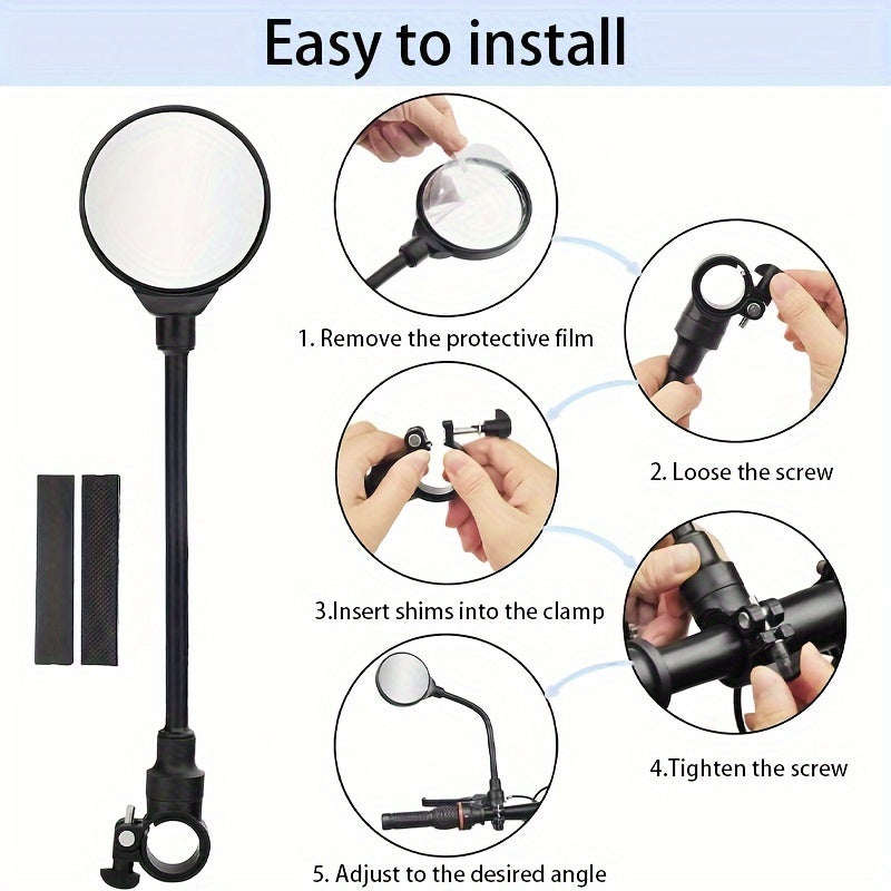 Bicycle Rearview Mirror with Built-In Bell – 360° Rotatable Handlebar Mount, Wide-Angle Convex Lens & Shatterproof Glass for Road & Mountain Bikes, Single or 4pcs Set