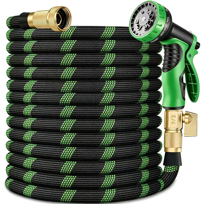 Garden Hose with 10-Function High Pressure Spray Nozzle - Lightweight Non-Expandable Water Hose for Lawn, Yard, Car Wash & Outdoor Cleaning, 10ft to 150ft with Kit Options
