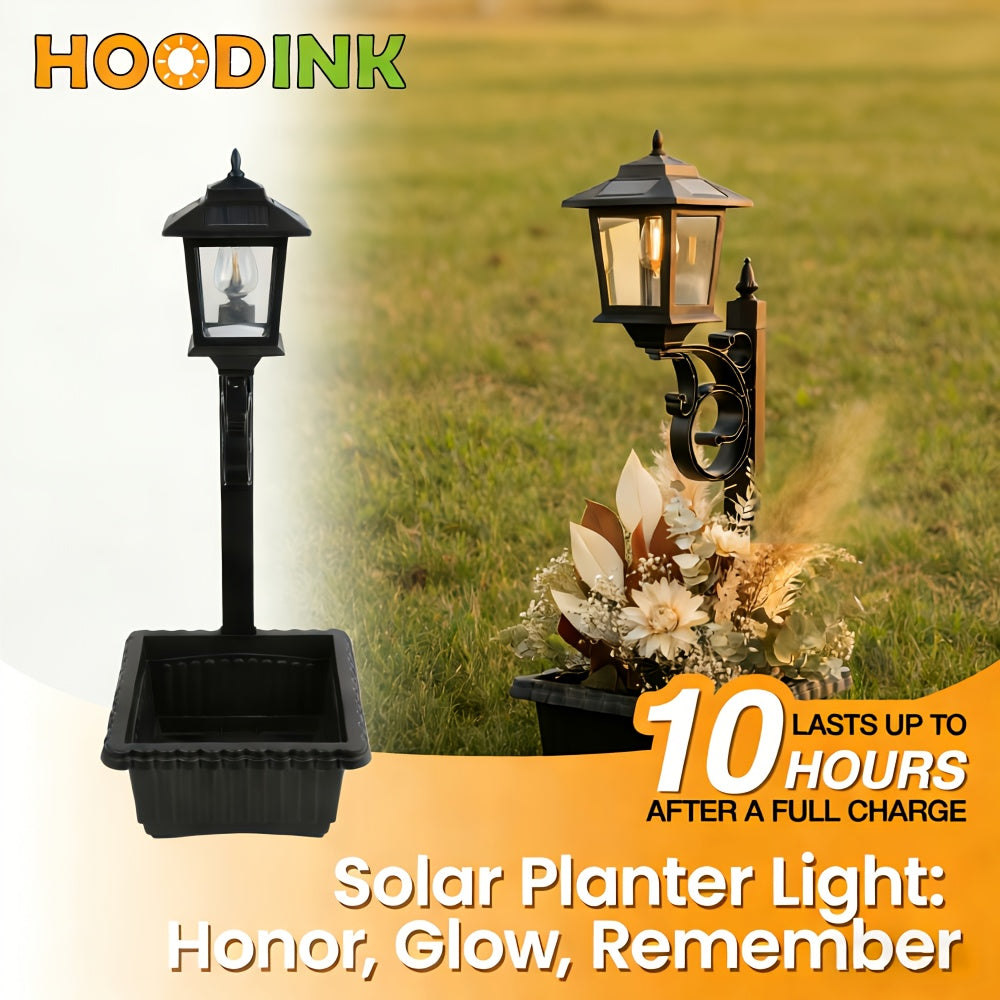 Solar Flower Pot Lamp Post Light Outdoor 2-in-1 – Glass Lampshade & Bulb, IP44 Waterproof, Wall Mount or Floor Standing, Decorative Garden Patio Lawn Front Door Light (1 or 2 Pack)