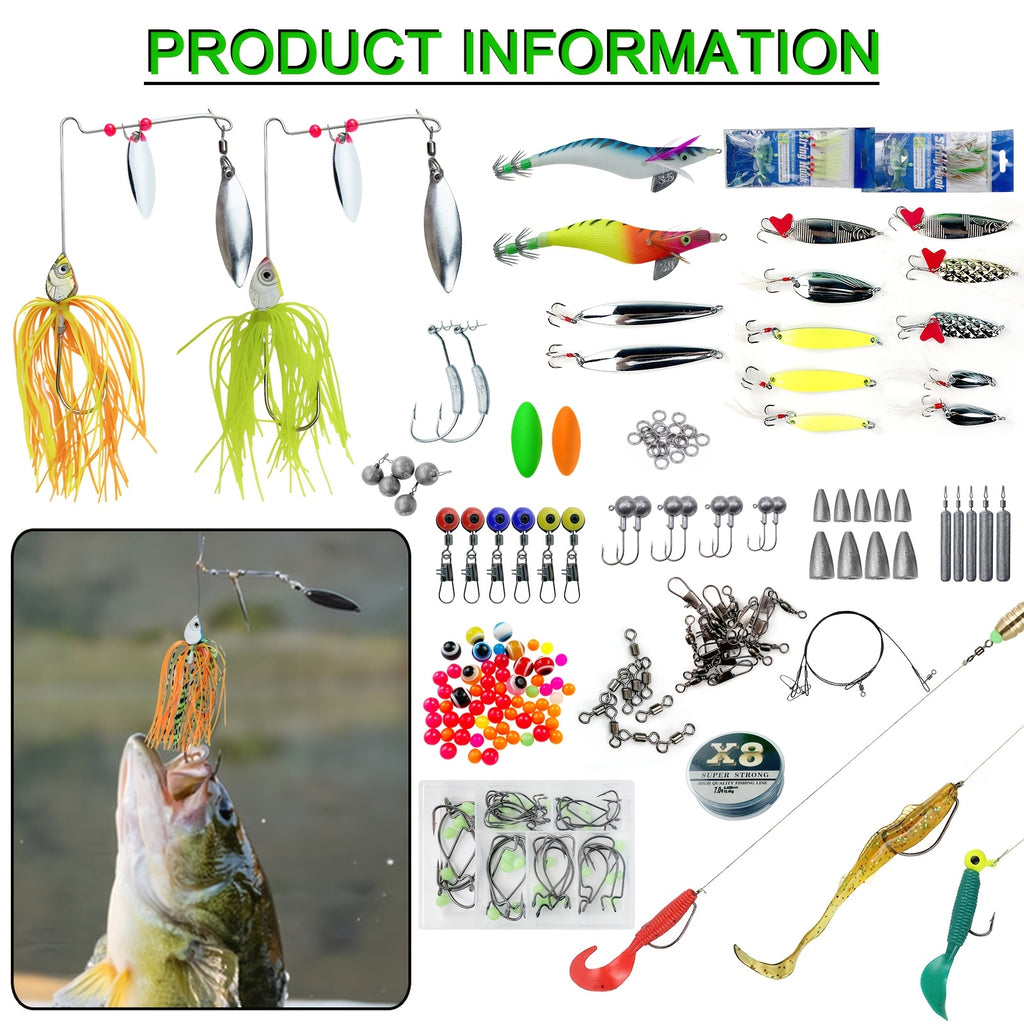 346pcs Fishing Lures Kit Complete Tackle Box Set – Crankbaits, Minnow, Spinnerbaits, Jigs, Hooks, Soft Baits, Weights & Topwater Lures for Freshwater & Saltwater