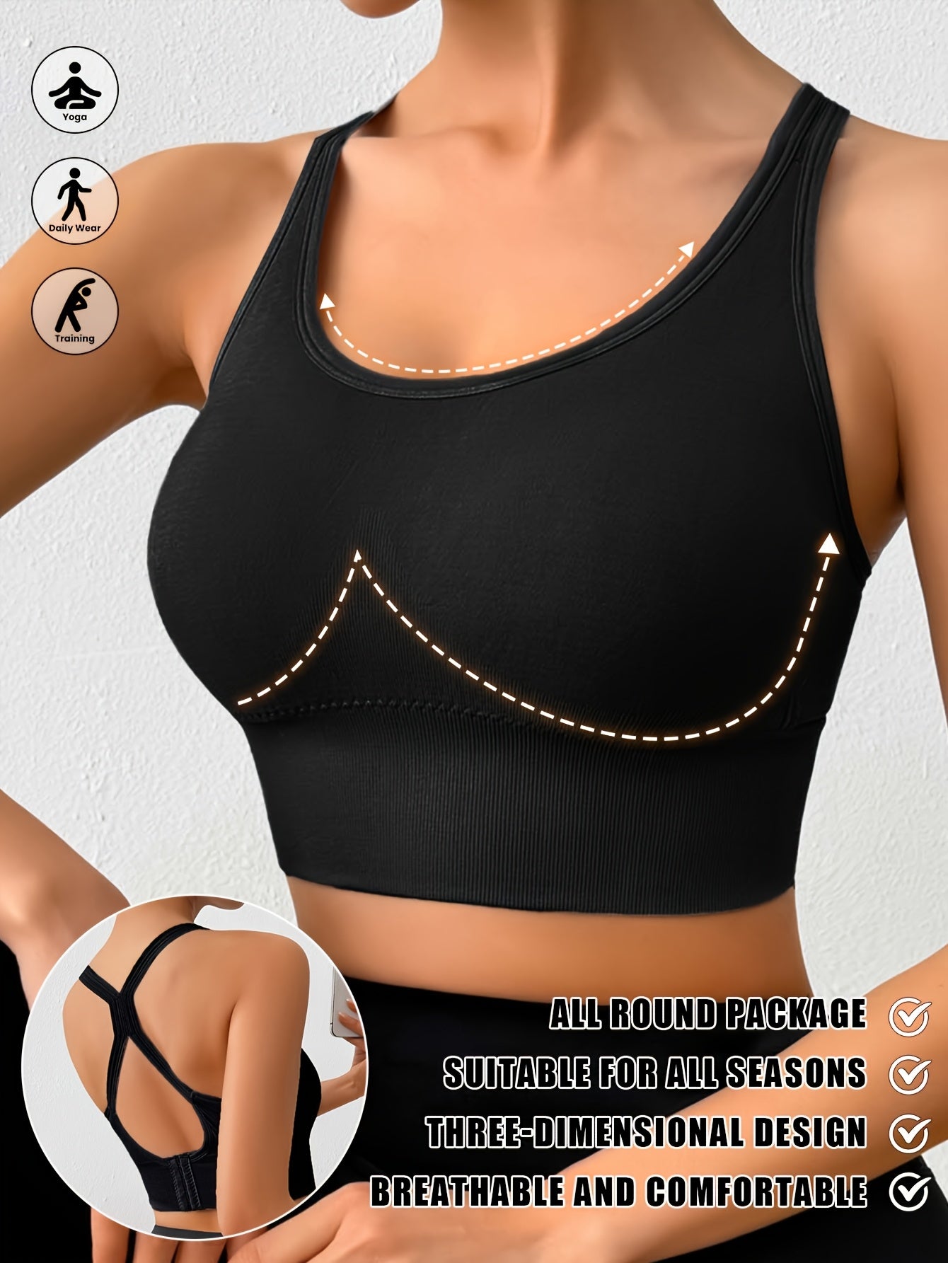 Women's Posture Corrector Racerback Sports Bra – Wireless Push Up Back Support Bra, Breathable Seamless Activewear for Yoga, Gym & Daily Wear M-XXL