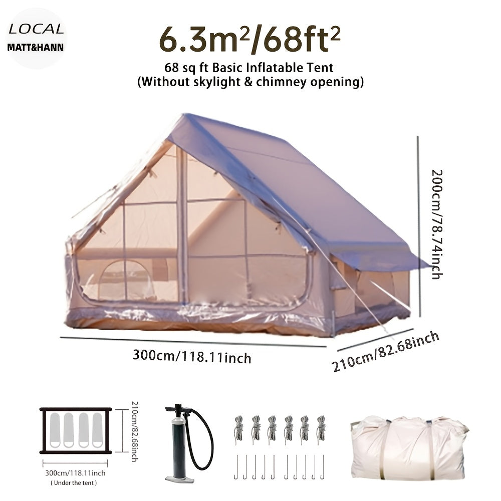 Inflatable Glamping Tent for 4-6 Person – 4-Season Large Luxury Air Tent with Optional Skylight & Stove Jack, Manual Pump Included, Windproof Family Camping Shelter (6.3-12 sqm)